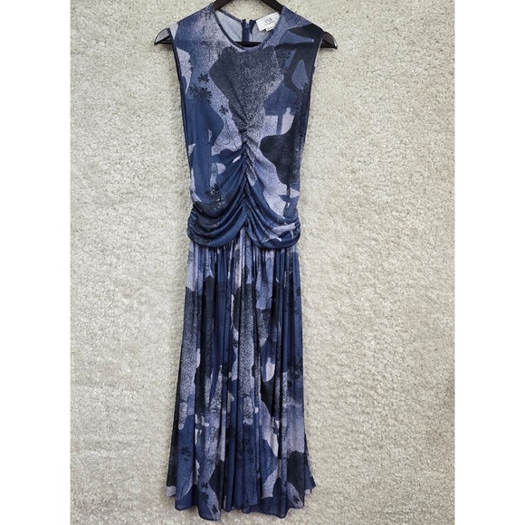 VVB Victoria Beckham Dresses & Skirts - VVB Victoria Beckham Abstract Print Ruched‎ Midi Dress Medium Sheer Sleeveless